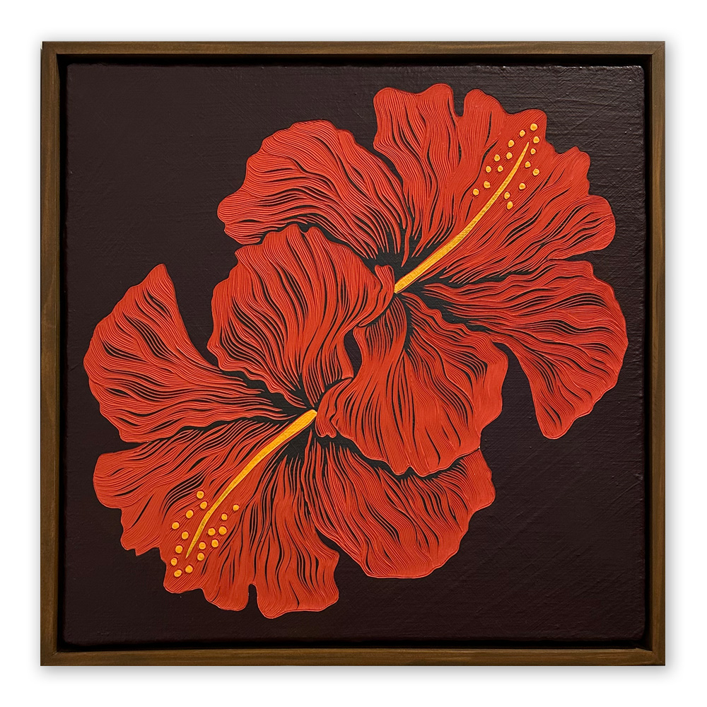 Two Hibiscus : 43cm Framed Square