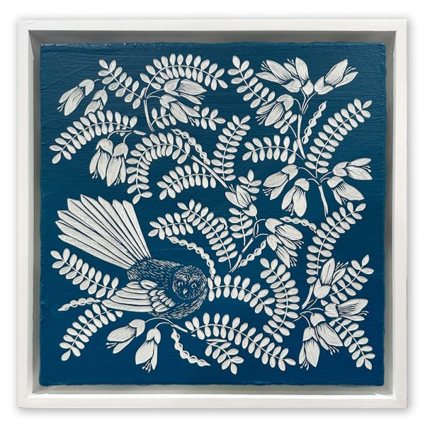 Kowhai with Piwakawaka : 30cm Square
