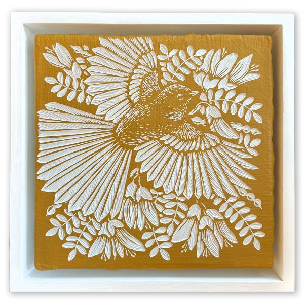 Kowhai and Piwakawaka (fantail) : 24cm Square